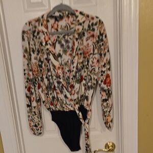 Floral Wrap Blouse with Black Bodysuit,Size small,Shein brand,